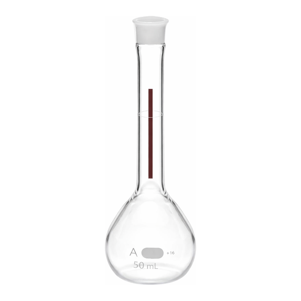 Merck Pyrex Lifetime-Red volumetric flask with Pyrex stopper