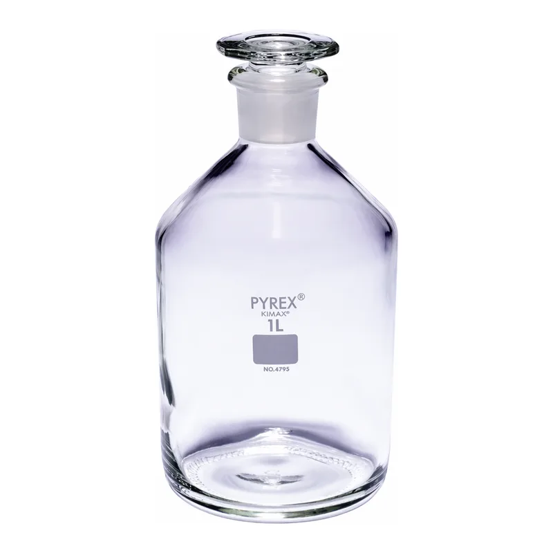Merck Pyrex Reagent bottles, narrow neck with stopper