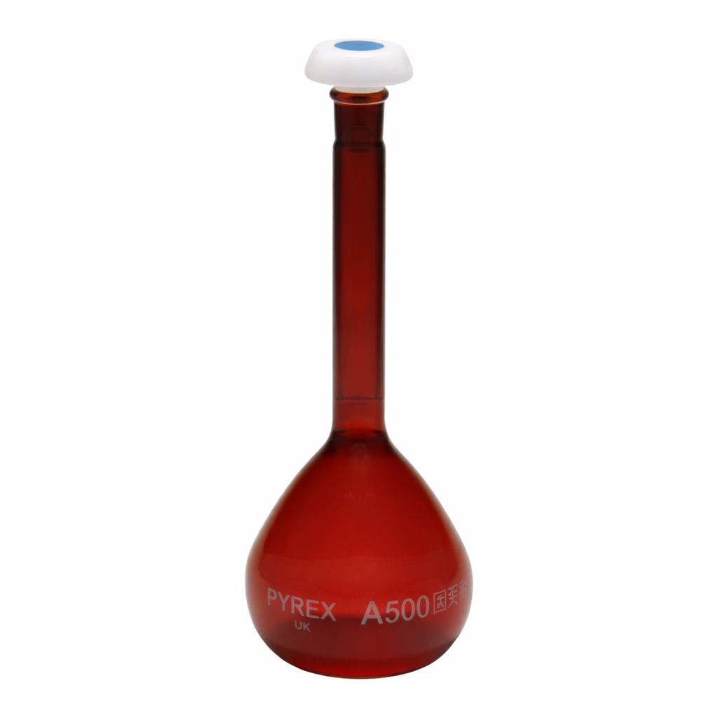 Merck Pyrex Volumetric flask, heavy duty, class A, amber, works certified, USP/ISO/DIN tolerances