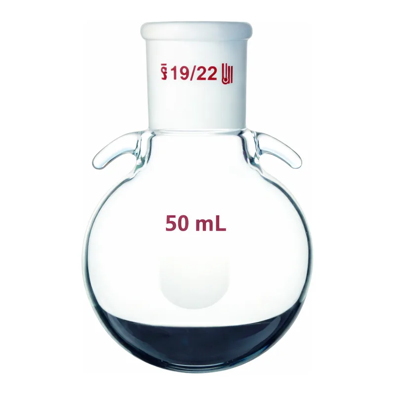 Merck Synthware single-neck round-bottom flask with joint hooks