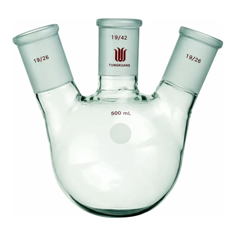Merck Synthware three neck round bottom flask with angled side necks