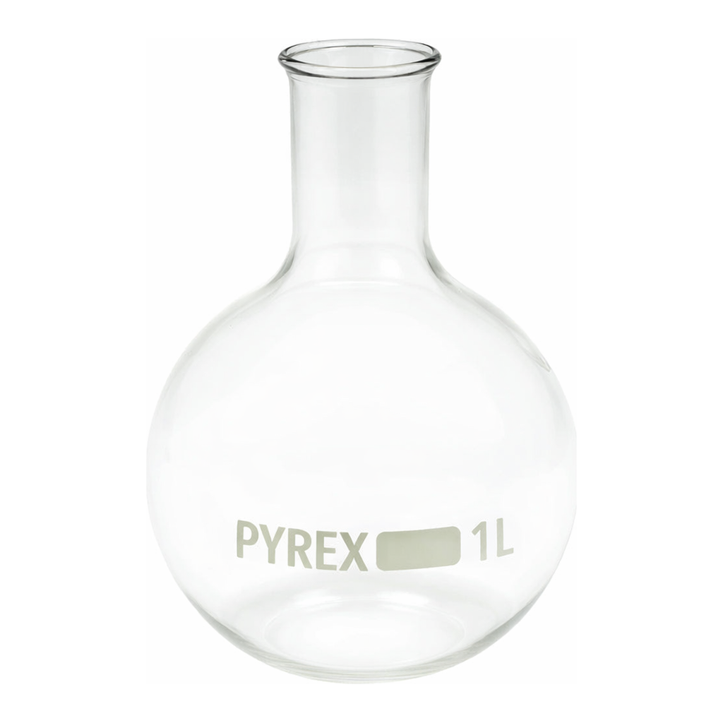 Merck Pyrex Boiling flask, round bottom, narrow neck