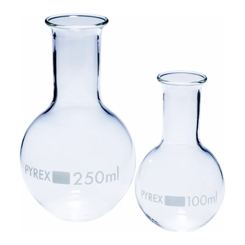 Merck Pyrex Boiling flask, flat bottom, narrow neck