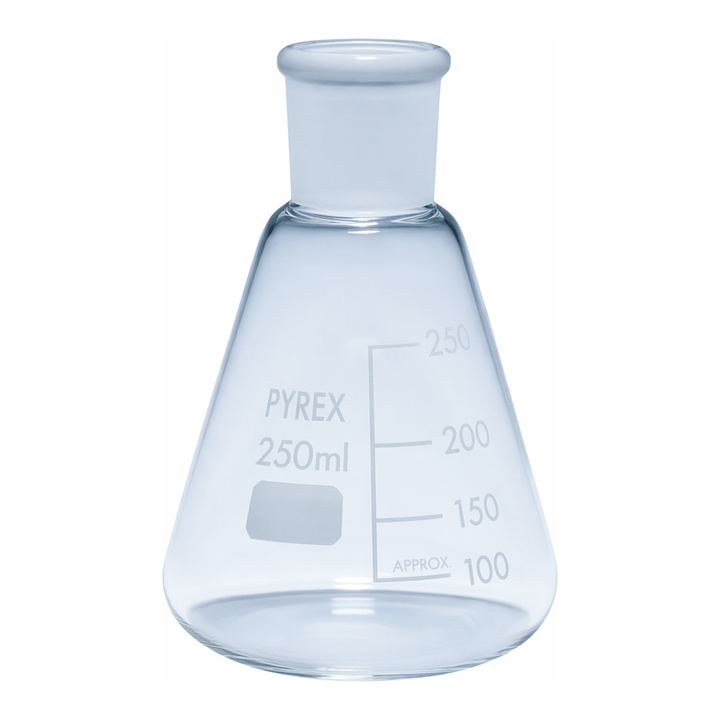 Merck Pyrex Erlenmeyer flask, graduated, ground socket
