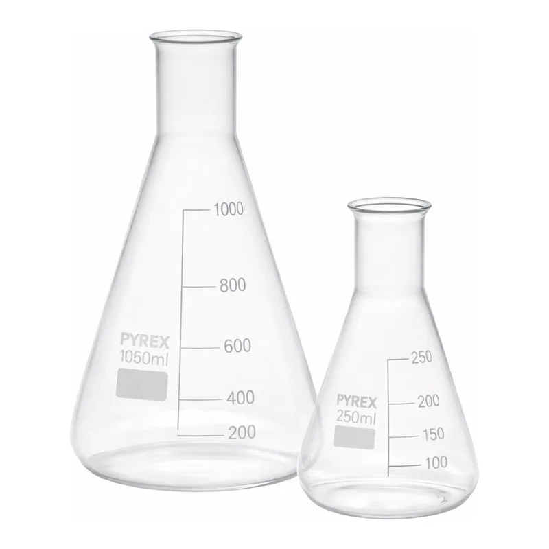 Merck Pyrex Erlenmeyer flask, narrow neck, with printed trace code