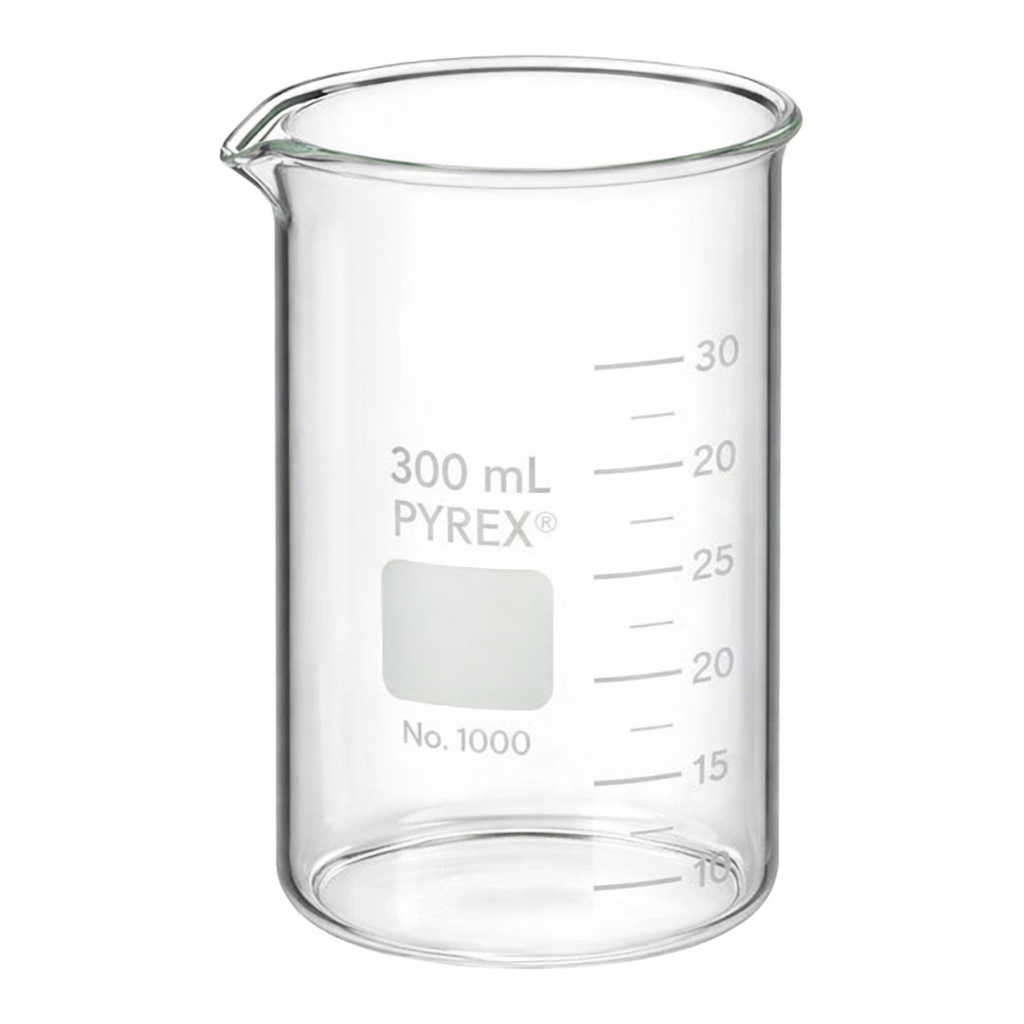 Merck Pyrex Berzelius graduated beaker, tall form with spout