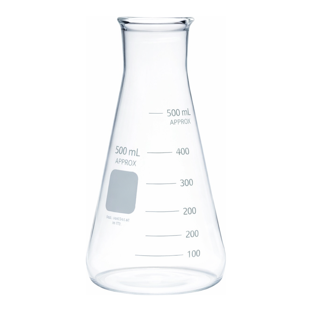 Merck Pyrex Erlenmeyer flask, wide neck, heavy duty, with printed trace code