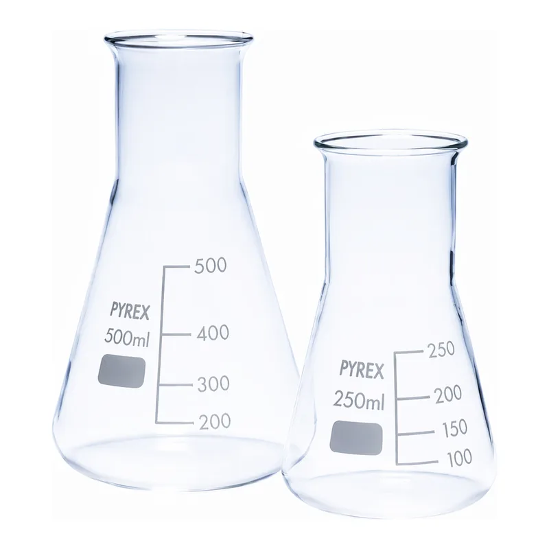 Merck Pyrex Erlenmeyer flask, wide neck, with printed trace code