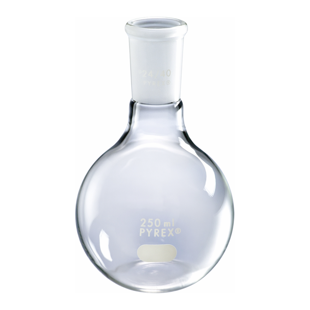 Merck Pyrex flat-bottom boiling flask, short neck with 24/40 joint