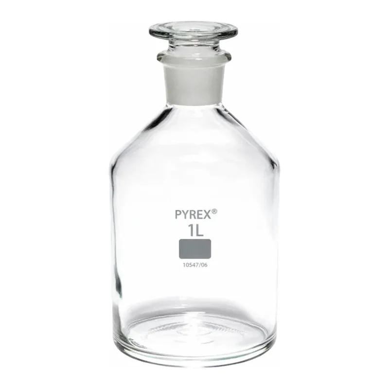 Merck Pyrex Reagent bottles, narrow neck with stopper