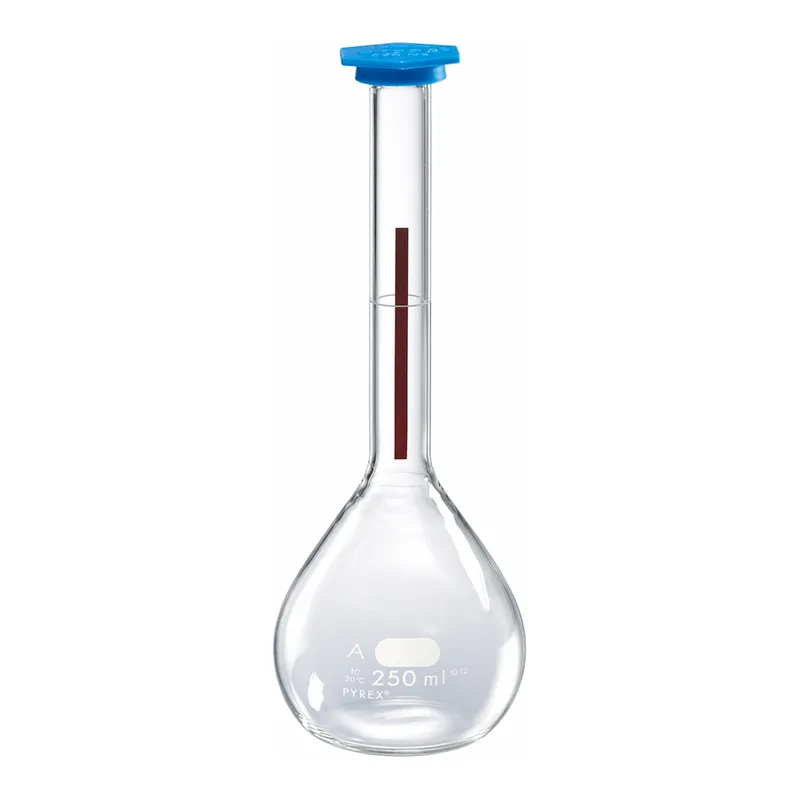 Merck Pyrex Lifetime-Red volumetric flask with snap cap