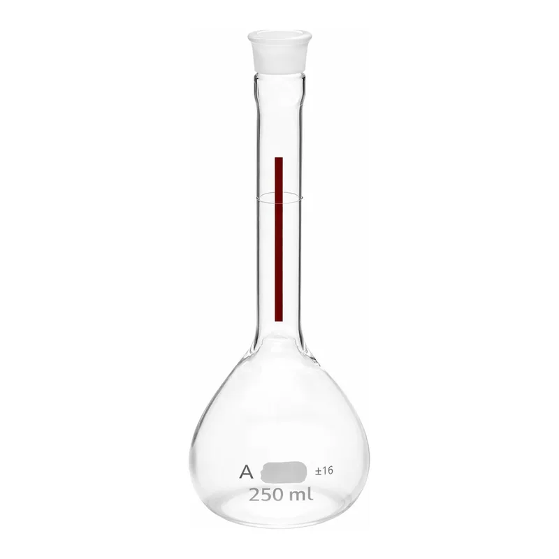 Merck Pyrex Lifetime-Red volumetric flask with Pyrex stopper