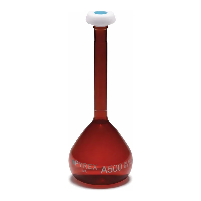 Merck Pyrex Volumetric flask, heavy duty, class A, amber, works certified, USP/ISO/DIN tolerances