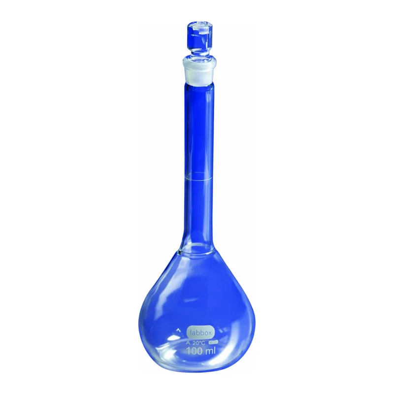 Merck Pyrex volumetric flask, certified and serialized, with Pyrex ST stopper