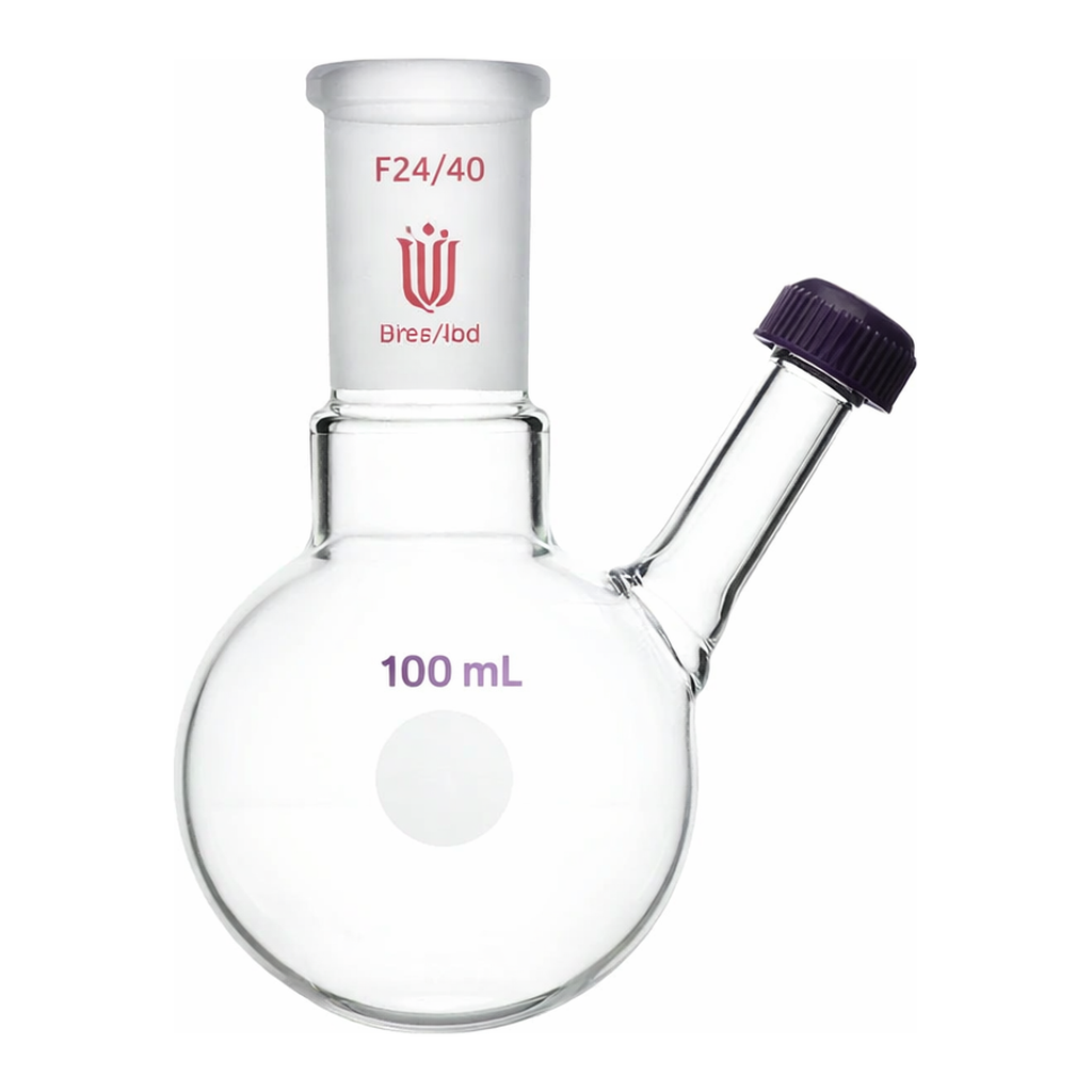 Merck Synthware round bottom flask with threaded side inlet