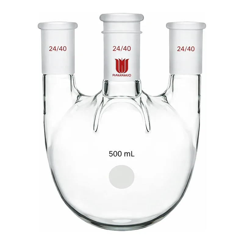 Merck Synthware four-neck round-bottom flask with vertical side necks