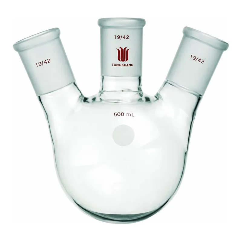 Merck Synthware three neck round bottom flask with angled side necks