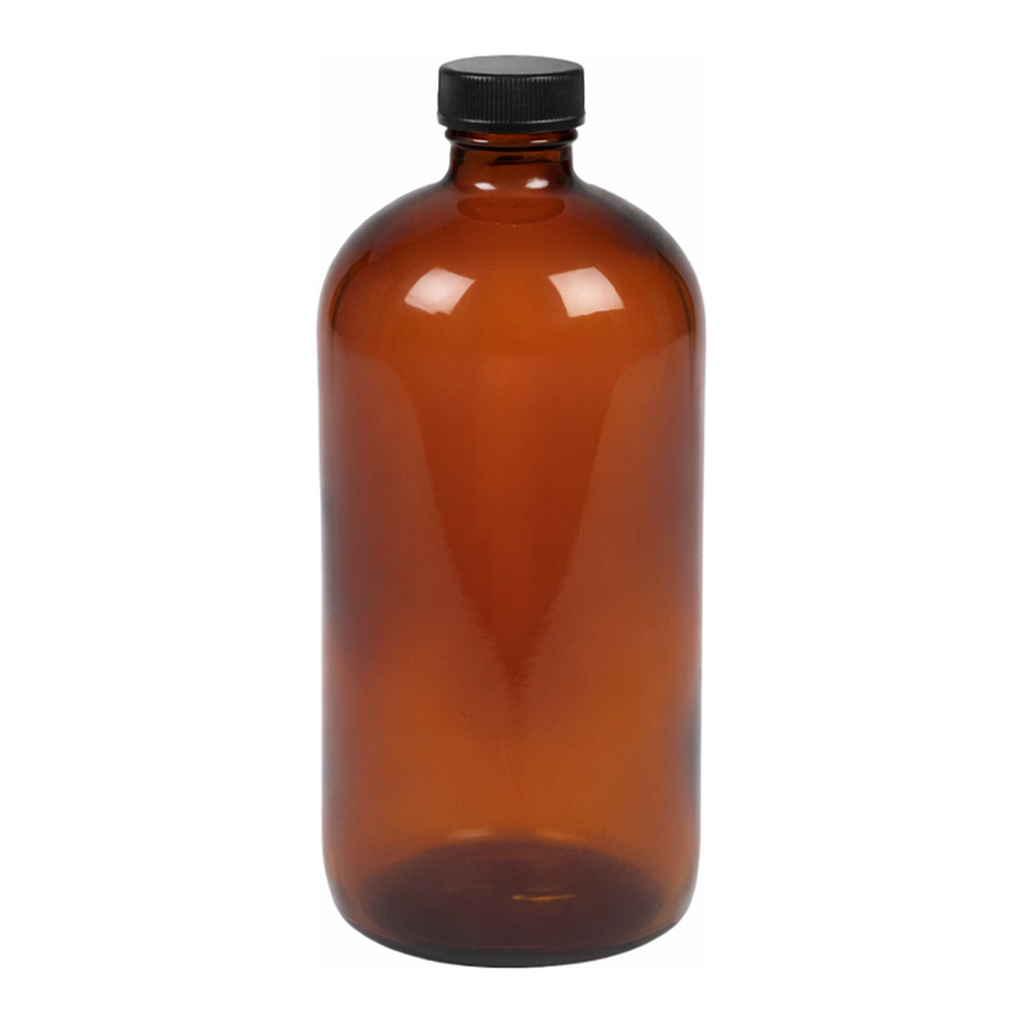 Merck Wheaton amber-glass safety-coated bottle