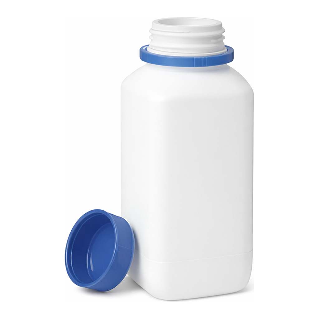 Merck BRAND square bottle with tamper-proof screw cap, PE-HD