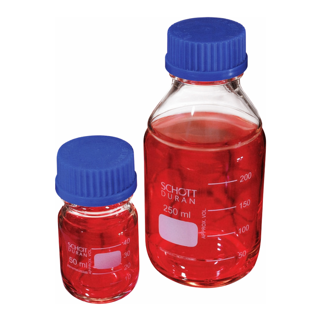 Merck Duran laboratory bottles, with caps