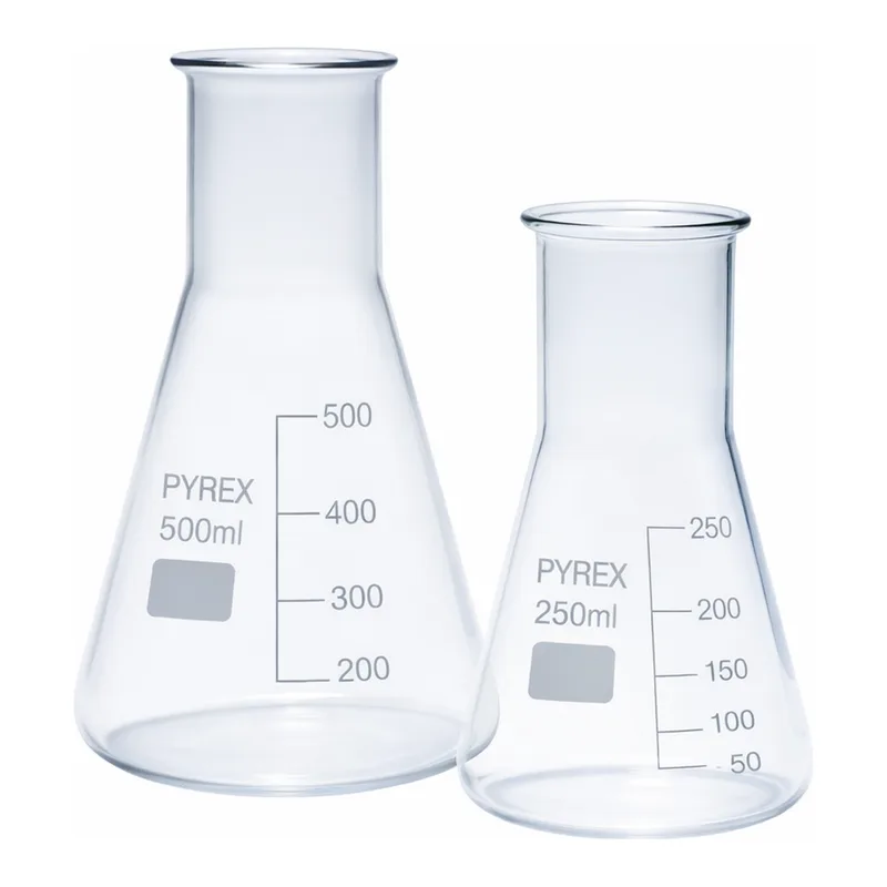 Merck Pyrex Erlenmeyer flask, wide neck, with printed trace code
