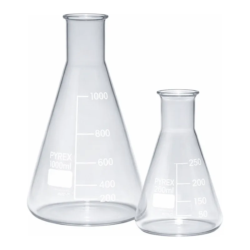 Merck Pyrex Erlenmeyer flask, narrow neck, with printed trace code