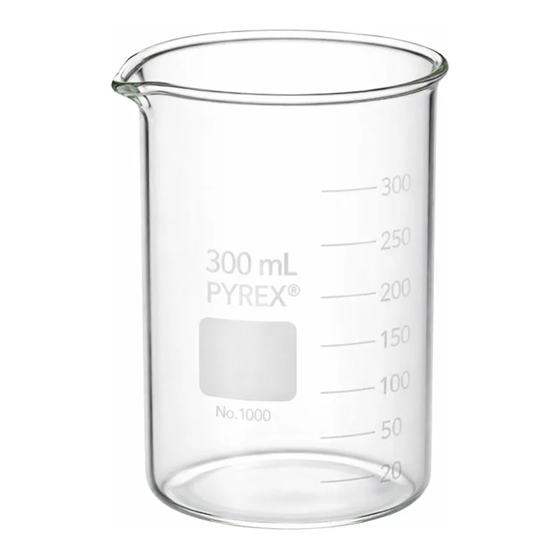 Merck Pyrex Berzelius graduated beaker, tall form with spout