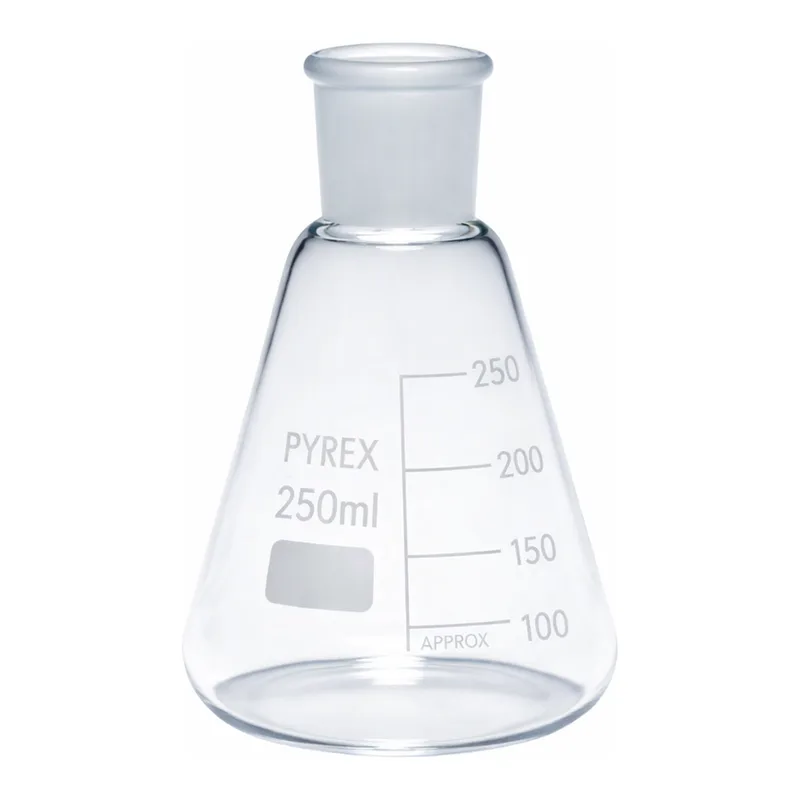 Merck Pyrex Erlenmeyer flask, graduated, ground socket
