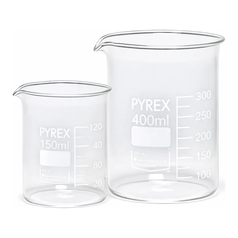 Merck Pyrex Griffin beakers, low form, with printed trace code