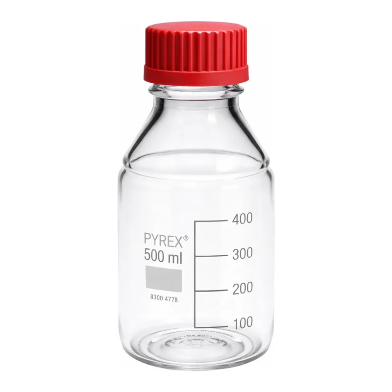 Merck Pyrex Media-Lab Bottles, with high temperature cap and pouring ring, with printed trace code