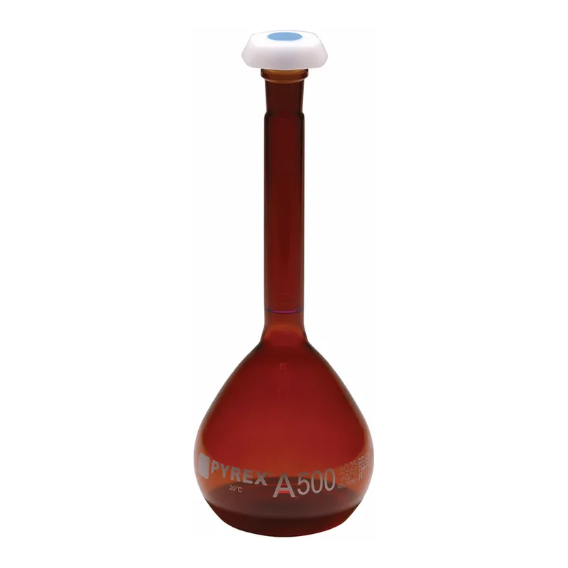 Merck Pyrex Volumetric flask, heavy duty, class A, amber, works certified, USP/ISO/DIN tolerances
