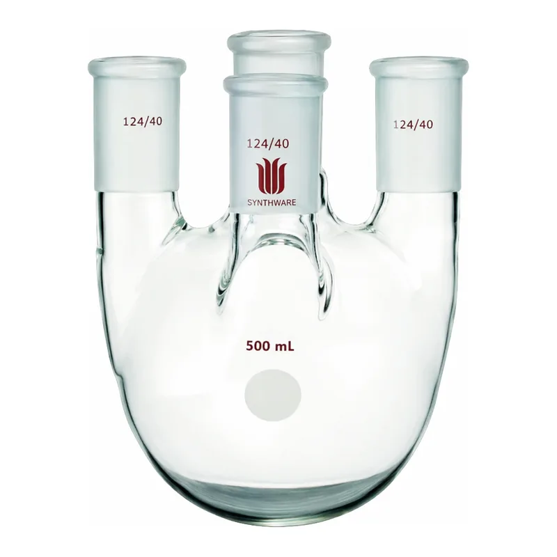 Merck Synthware four-neck round-bottom flask with vertical side necks