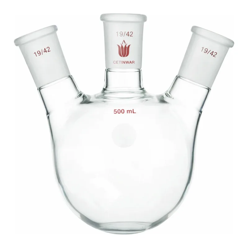 Merck Synthware three neck round bottom flask with angled side necks