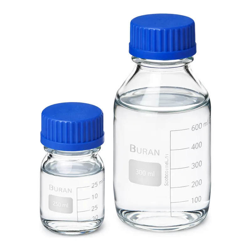 Merck Duran laboratory bottles, with caps