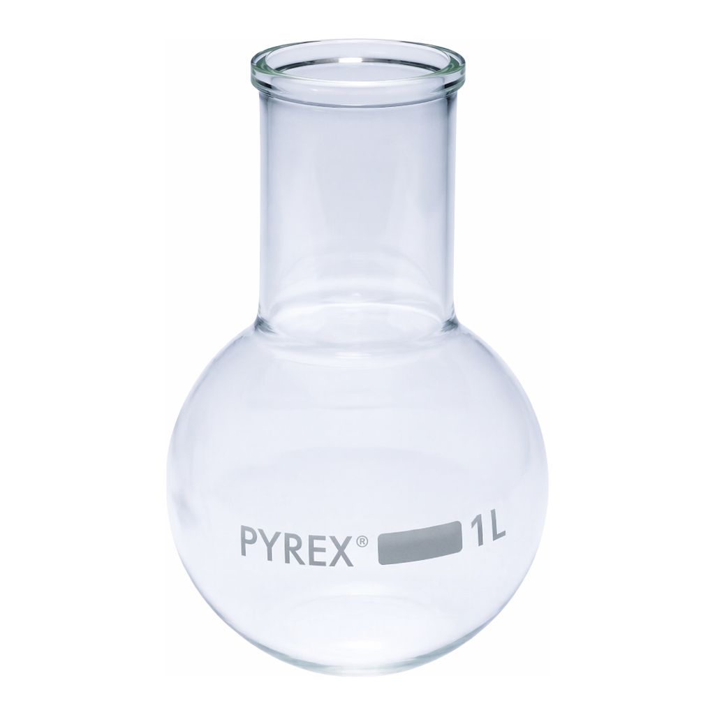 Merck Pyrex Boiling flask, round bottom, wide neck