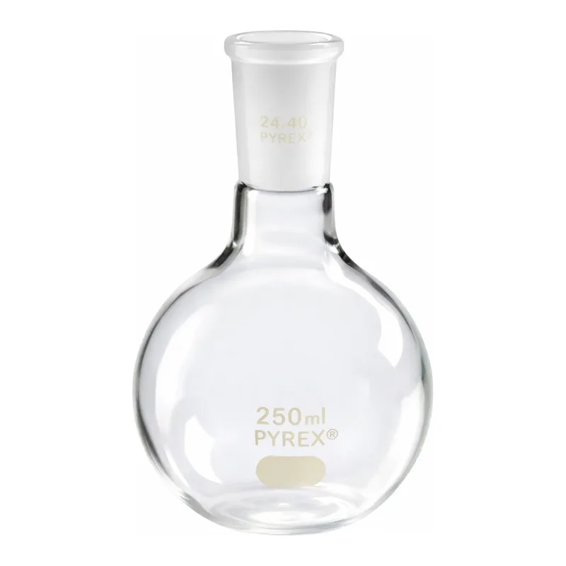 Merck Pyrex flat-bottom boiling flask, short neck with 24/40 joint