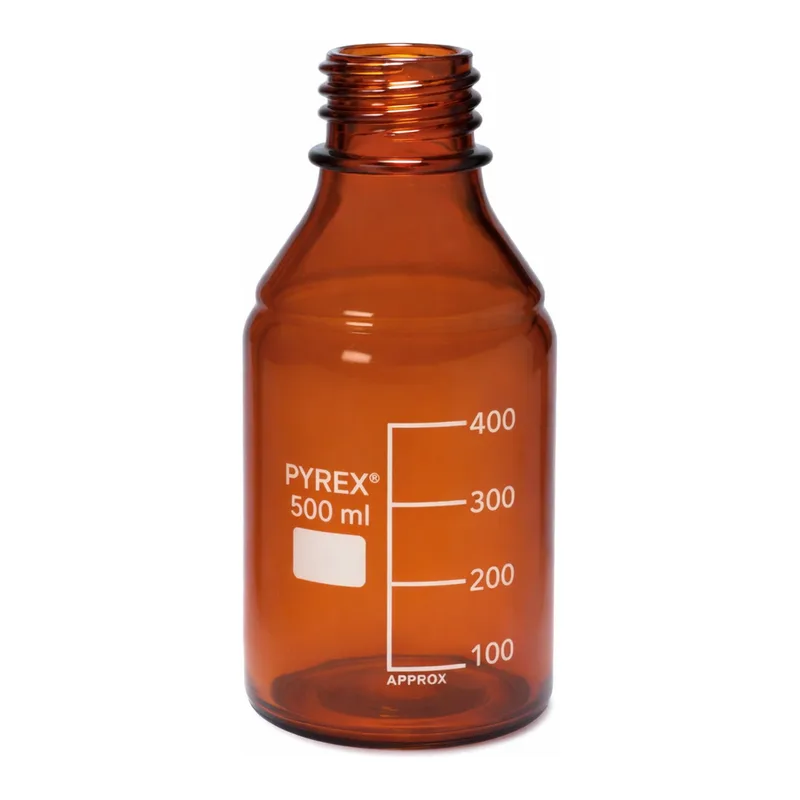 Merck Pyrex Media-Lab Bottles, amber glass, with-out cap and pouring ring, with printed trace code