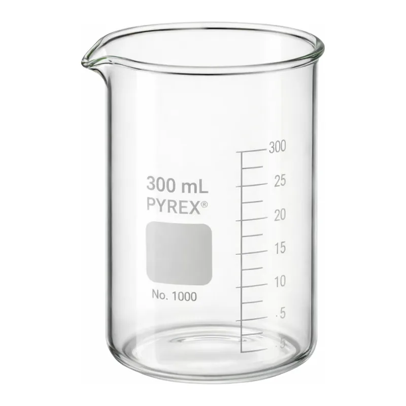 Merck Pyrex Berzelius graduated beaker, tall form with spout