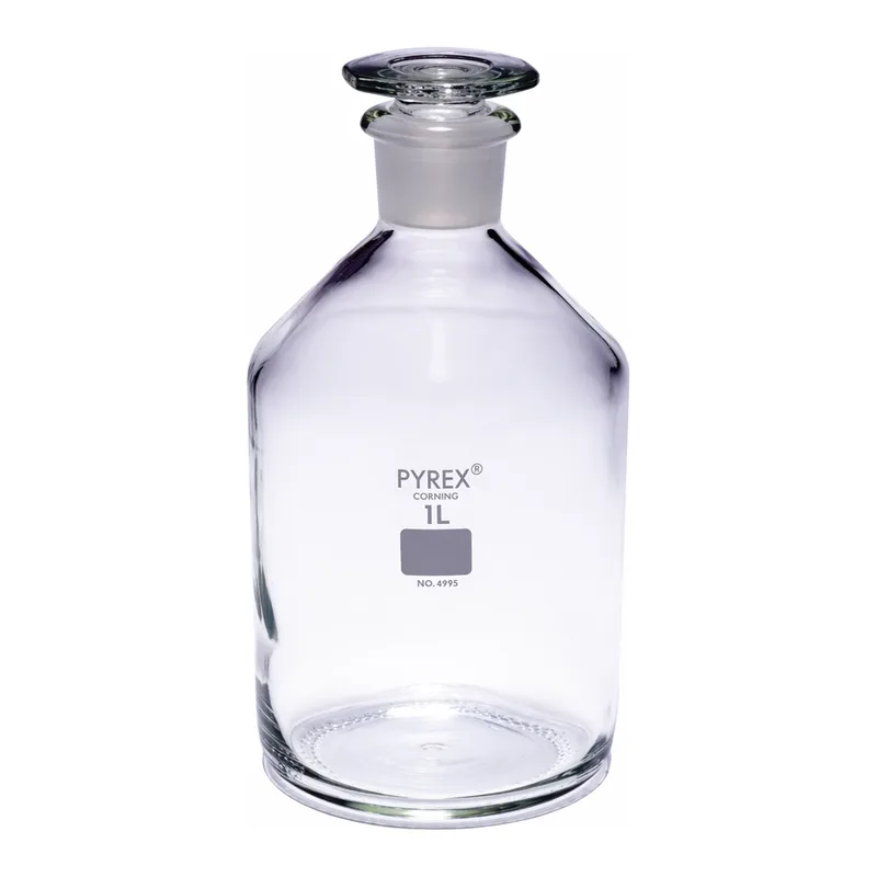 Merck Pyrex Reagent bottles, narrow neck with stopper