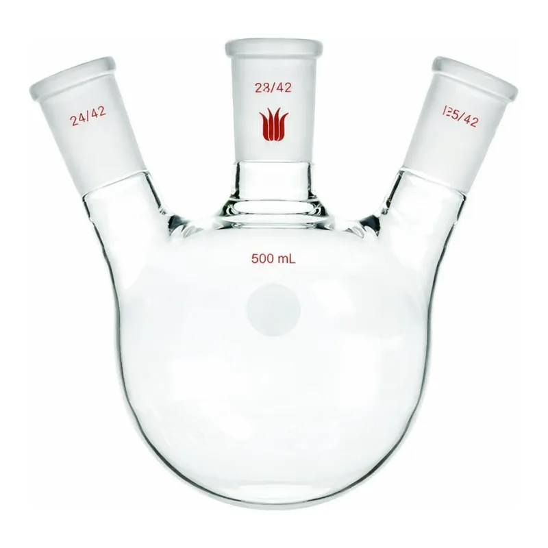 Merck Synthware three neck round bottom flask with angled side necks