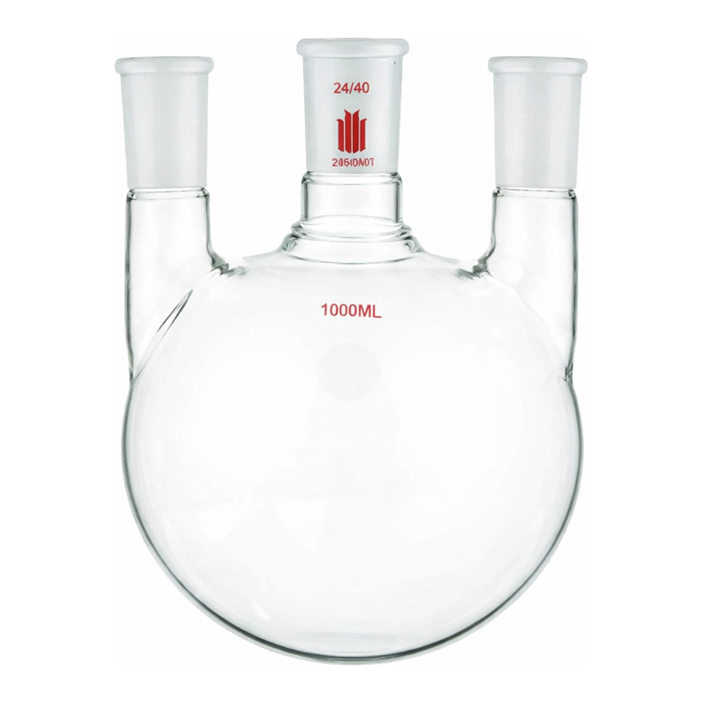Merck Synthware three neck round bottom flask with vertical side necks