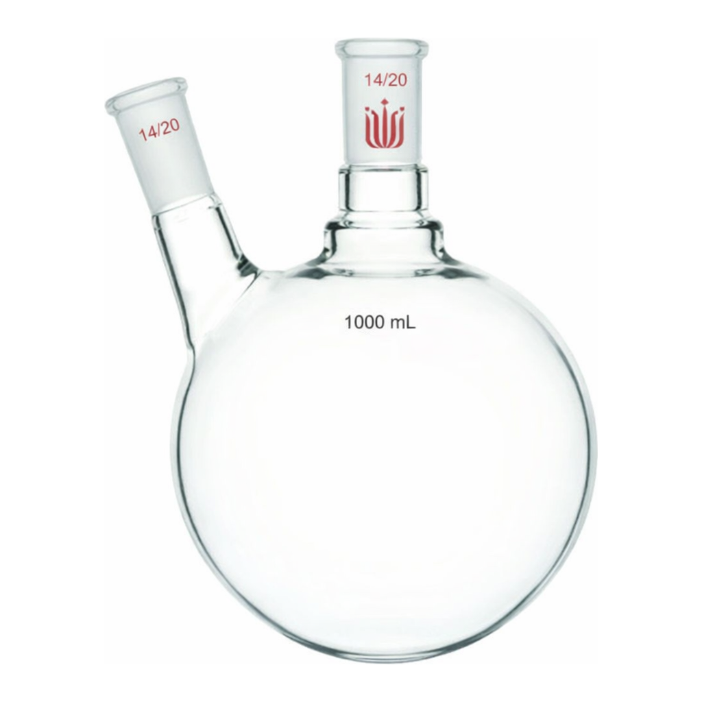 Merck Synthware two neck round bottom flask with angled side neck