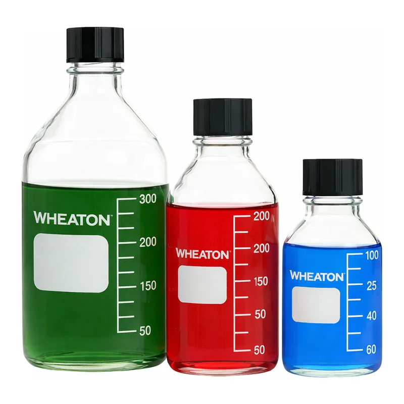 Merck Wheaton media bottles, glass