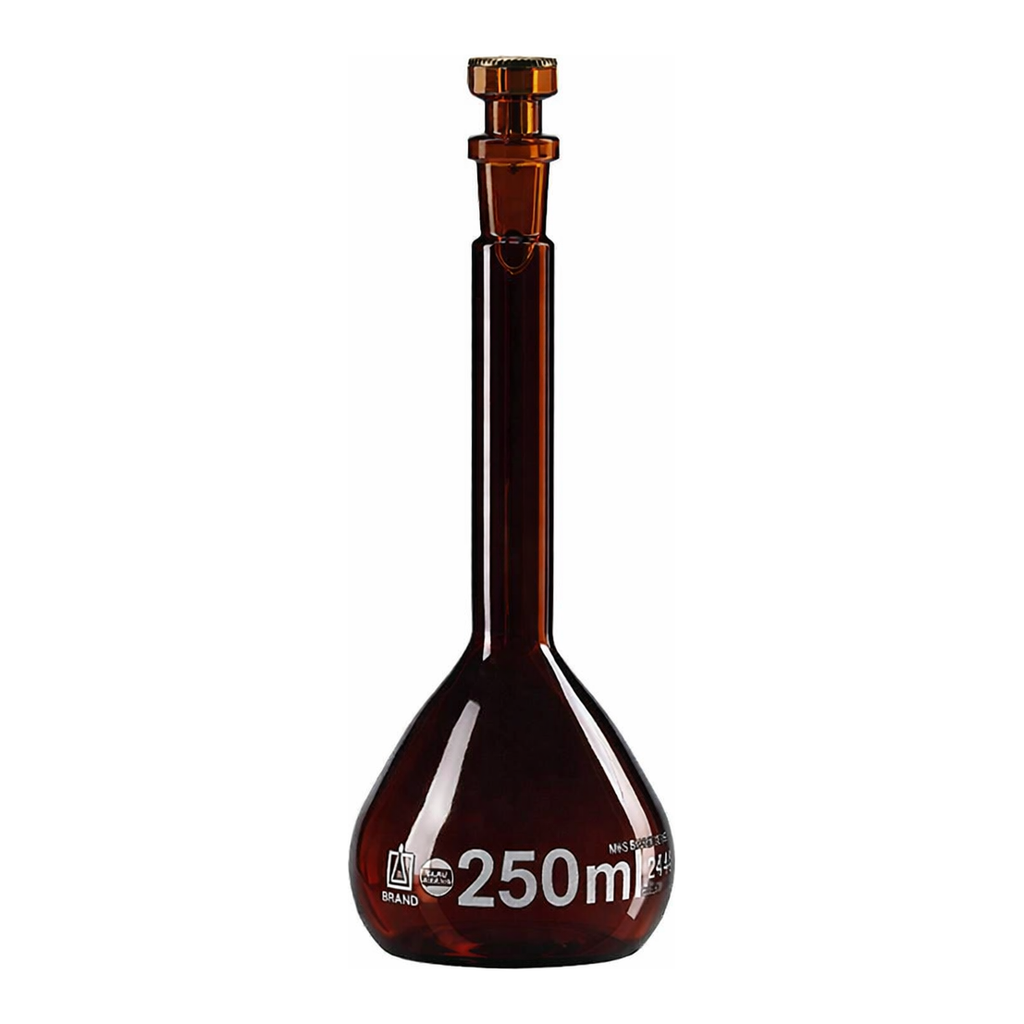 Merck BRAND BLAUBRAND volumetric flask, glass stopper, amber glass