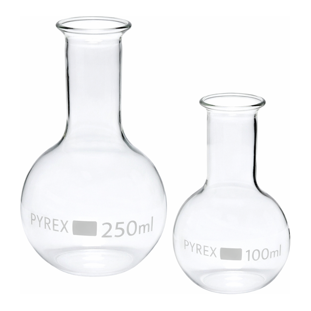 Merck Pyrex Boiling flask, flat bottom, narrow neck