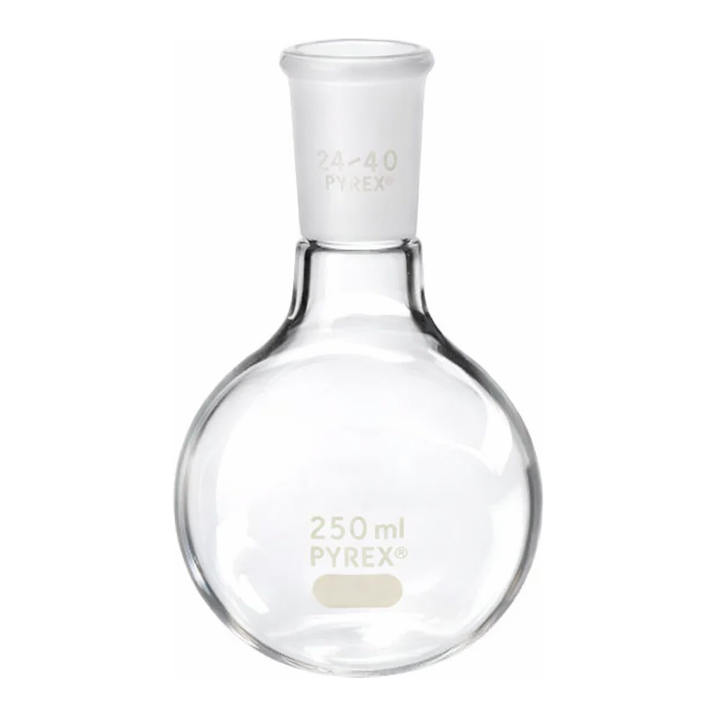 Merck Pyrex flat-bottom boiling flask, short neck with 24/40 joint