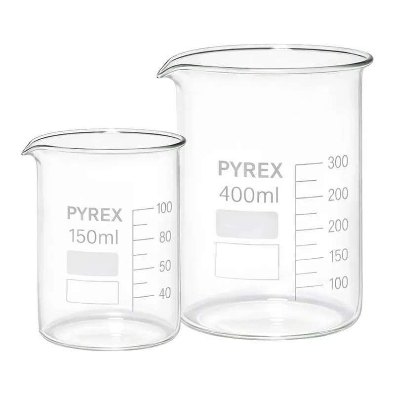 Merck Pyrex Griffin beakers, low form, with printed trace code