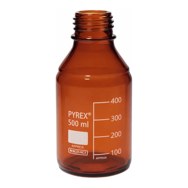 Merck Pyrex Media-Lab Bottles, amber glass, with-out cap and pouring ring, with printed trace code