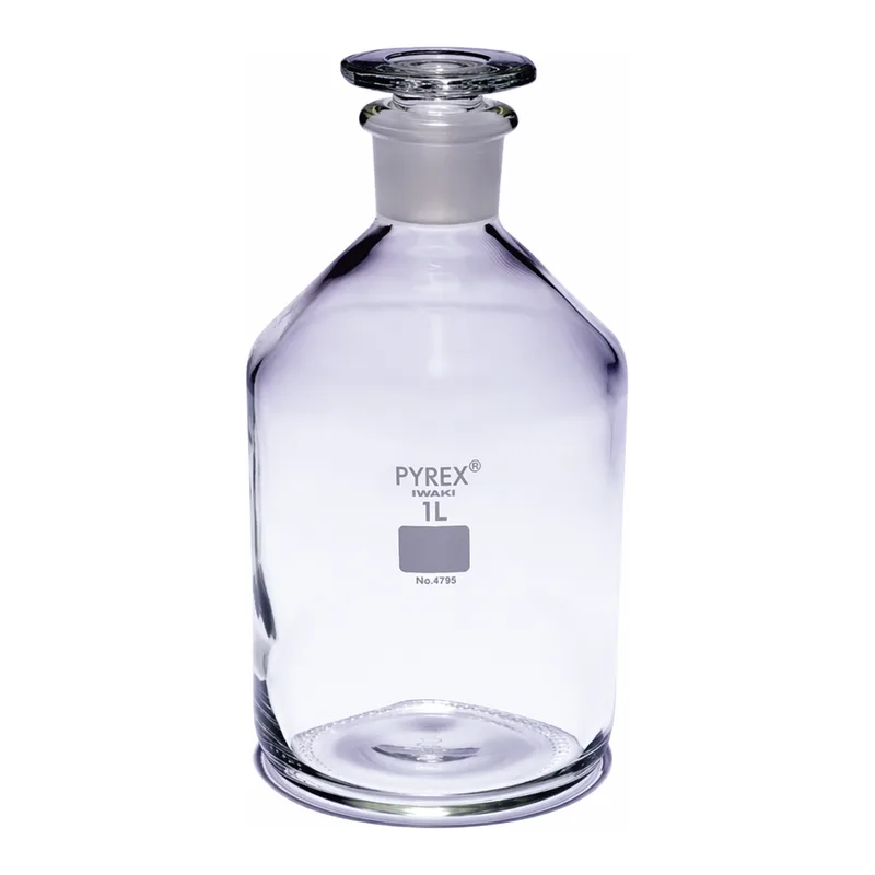 Merck Pyrex Reagent bottles, narrow neck with stopper
