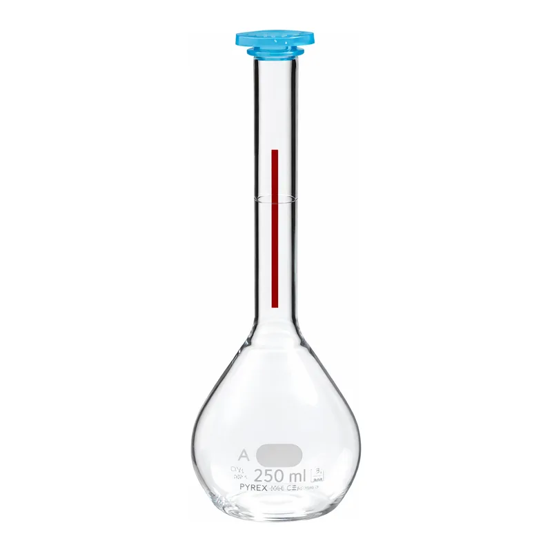 Merck Pyrex Lifetime-Red volumetric flask with snap cap